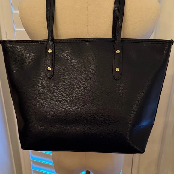 Coach Navy Tote Bag Purse with Gold Accents - Picture 3 of 7